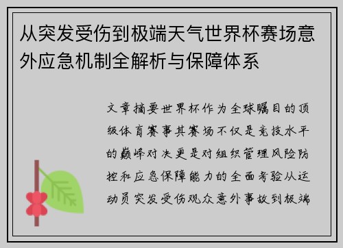 从突发受伤到极端天气世界杯赛场意外应急机制全解析与保障体系 从突发受伤到极端天气世界杯赛场意外应急机制全解析与保障体系